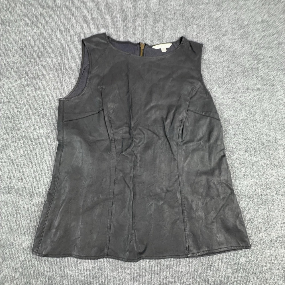 CAbi Tank Top Womens 8 Black Faux Leather Exposed Back Zip Sleeveless Shell